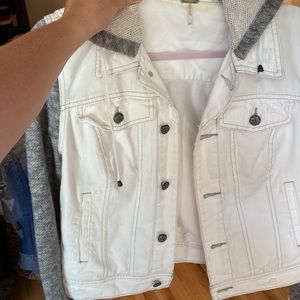COPY - Free people white denim and grey sweatshirt hooded distressed jacket siz…